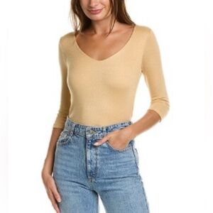 Michael Stars Sz L Cari Double-Knit-Front V-Neck 3-Quarter Sleeve Top